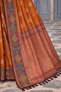 Rust Orange Soft Silk Woven Work Traditional Saree