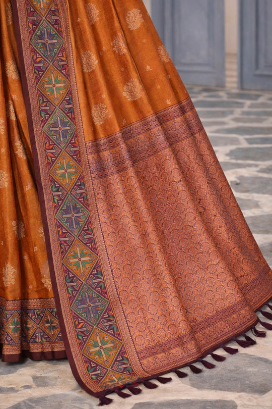 Rust Orange Soft Silk Woven Work Traditional Saree