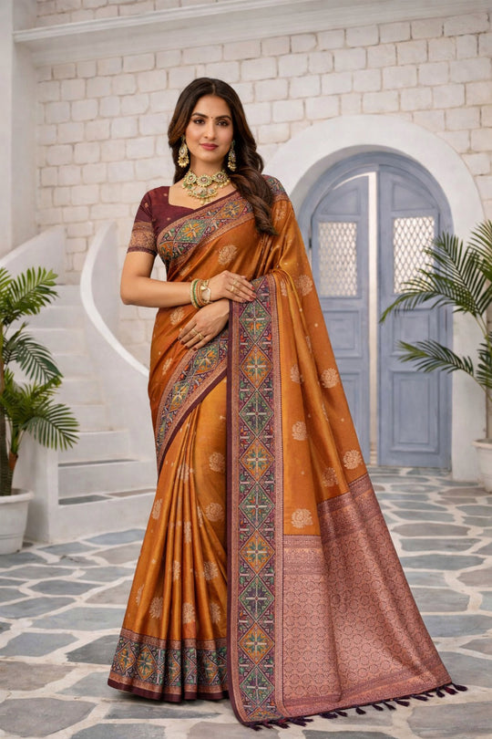 Rust Orange Soft Silk Woven Work Traditional Saree