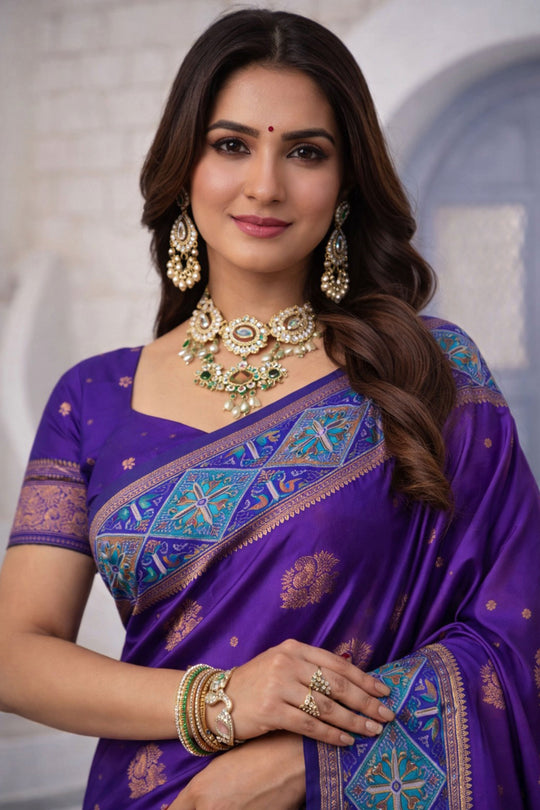 Royal Purple Soft Silk Woven Work Traditional Saree