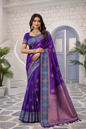 Royal Purple Soft Silk Woven Work Traditional Saree
