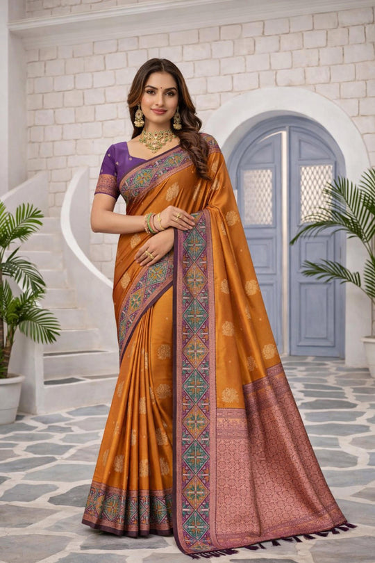 Bronze Brown Soft Silk Woven Work Traditional Saree