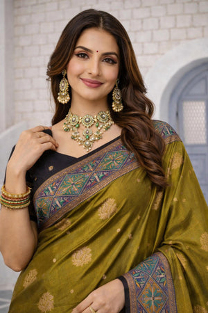 Mehendi Olive Soft Silk Woven Work Traditional Saree