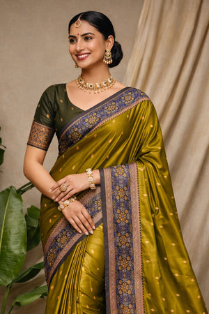 Mehendi Green Soft Silk Woven Work Traditional Saree