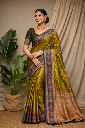 Mehendi Green Soft Silk Woven Work Traditional Saree