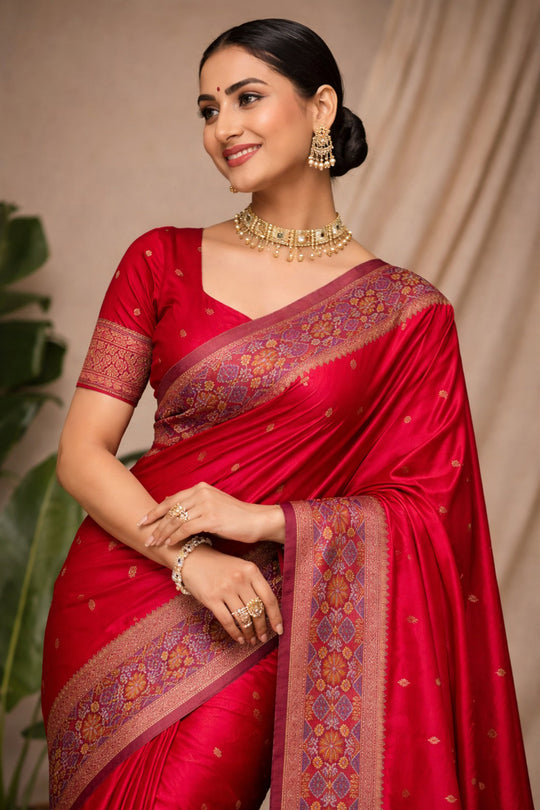 Rani Pink Soft Silk Woven Work Traditional Saree