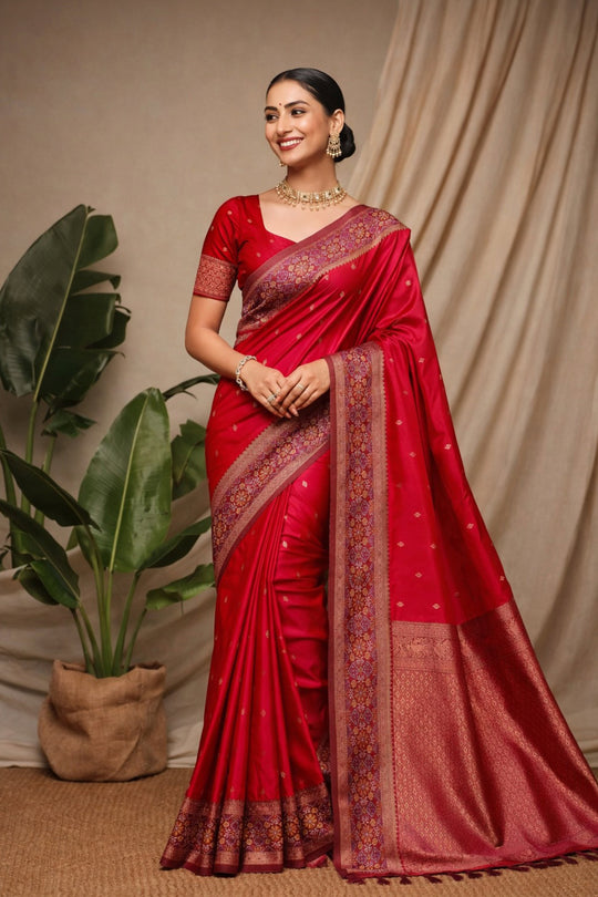 Rani Pink Soft Silk Woven Work Traditional Saree