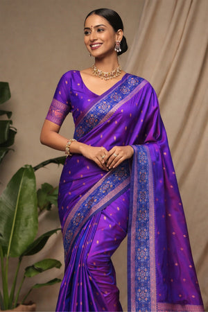 Royal Purple Soft Silk Woven Work Traditional Saree