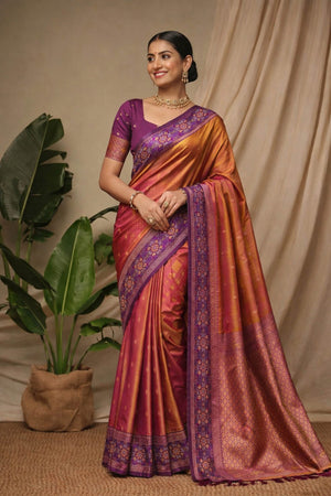 Copper Orange Soft Silk Woven Work Traditional Saree