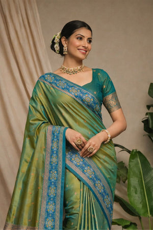 Sea Green Soft Silk Woven Work Traditional Saree