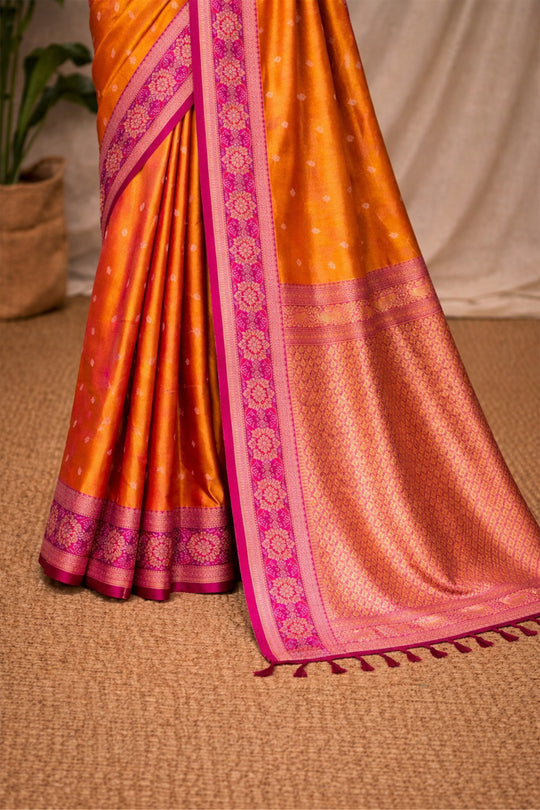Orange Soft Silk Woven Work Traditional Saree