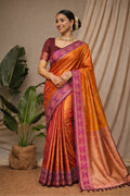 Orange Soft Silk Woven Work Traditional Saree