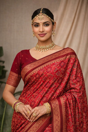 Red Soft Silk Woven Work Traditional Saree