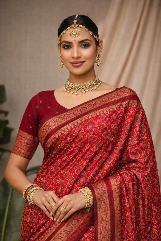 Red Soft Silk Woven Work Traditional Saree
