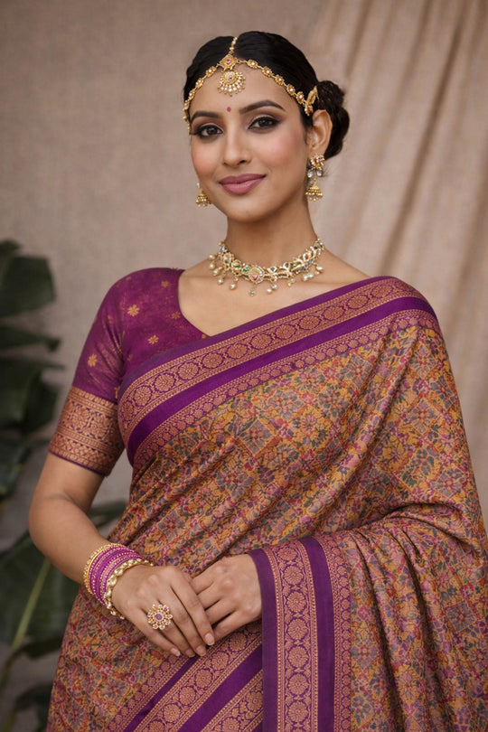 Mustard Gold Soft Silk Woven Work Traditional Saree