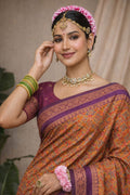 Rust Orange Soft Silk Woven Work Traditional Saree