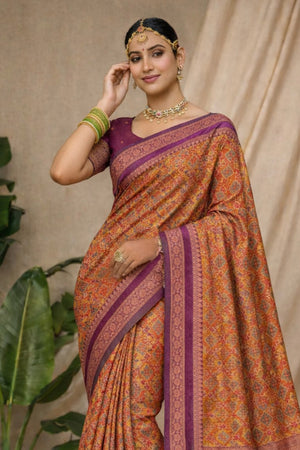 Rust Orange Soft Silk Woven Work Traditional Saree