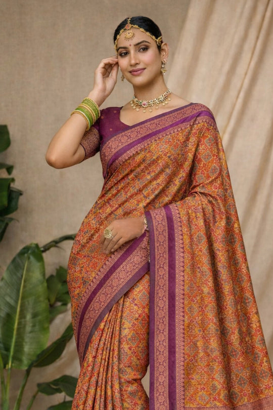 Rust Orange Soft Silk Woven Work Traditional Saree
