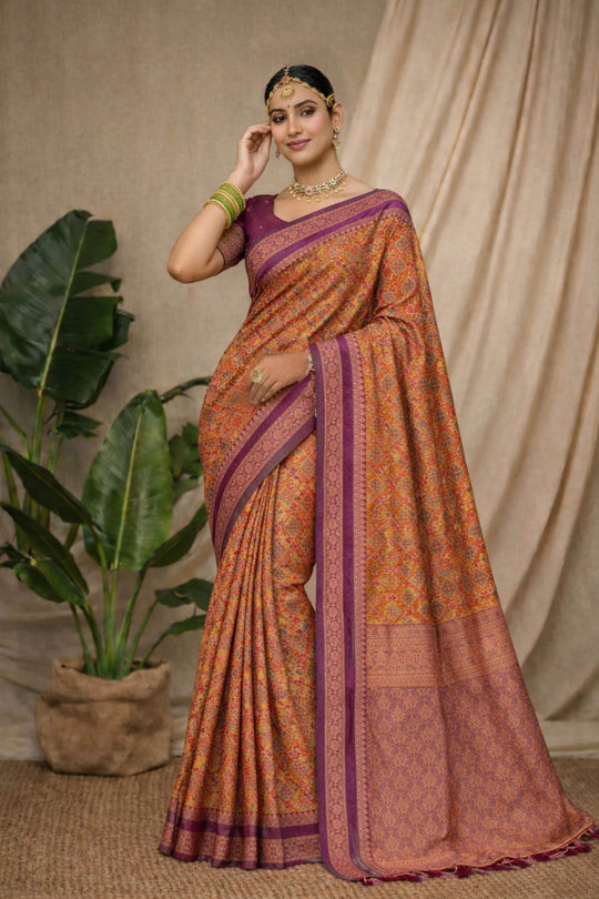 Rust Orange Soft Silk Woven Work Traditional Saree