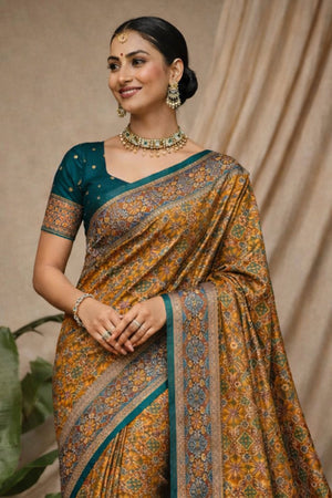 Mustard Yellow Soft Silk Woven Work Traditional Saree