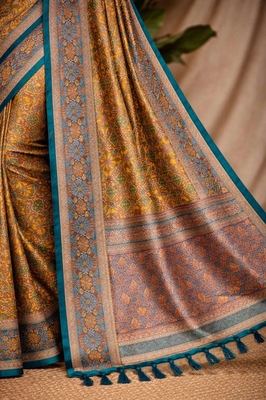 Mustard Yellow Soft Silk Woven Work Traditional Saree