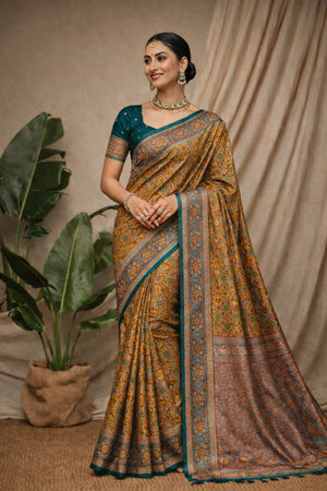 Mustard Yellow Soft Silk Woven Work Traditional Saree