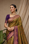 Antique Olive Soft Silk Woven Work Traditional Saree