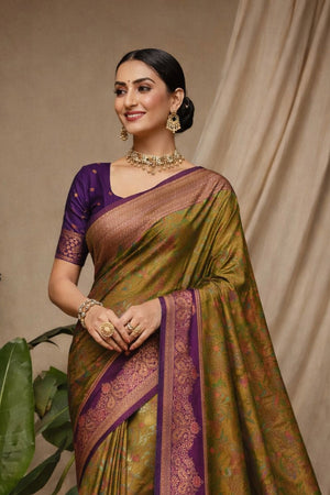 Antique Olive Soft Silk Woven Work Traditional Saree