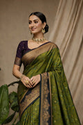 Bottle Green Soft Silk Woven Work Traditional Saree