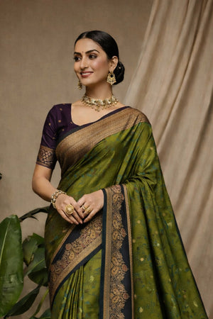 Bottle Green Soft Silk Woven Work Traditional Saree