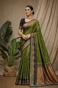Bottle Green Soft Silk Woven Work Traditional Saree