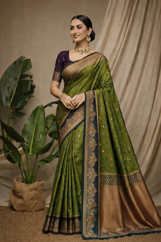 Bottle Green Soft Silk Woven Work Traditional Saree