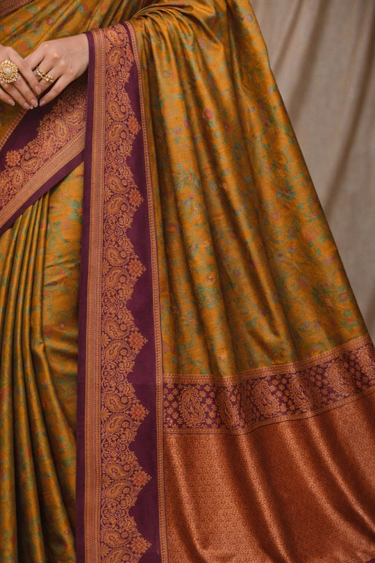 Antique Mustard Soft Silk Woven Work Traditional Saree