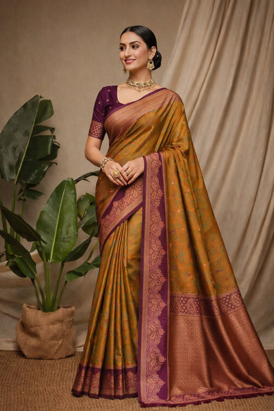 Antique Mustard Soft Silk Woven Work Traditional Saree