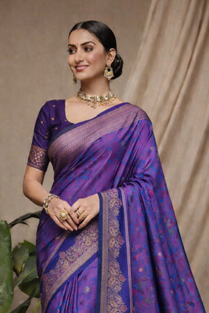 Royal Purple Soft Silk Woven Work Traditional Saree