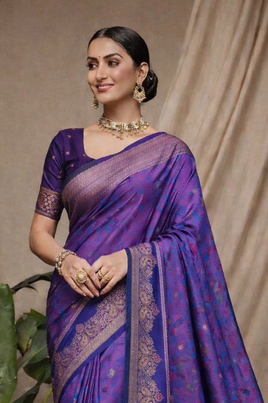 Royal Purple Soft Silk Woven Work Traditional Saree