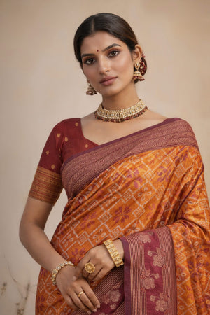 Mustard Orange Soft Silk Woven Work Traditional Saree