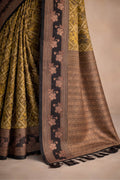 Olive Mustard Soft Silk Woven Work Traditional Saree