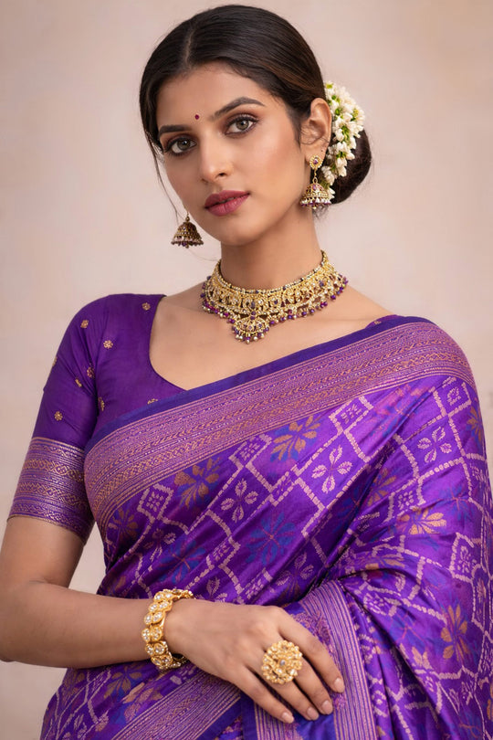 Royal Purple Soft Silk Woven Work Traditional Saree