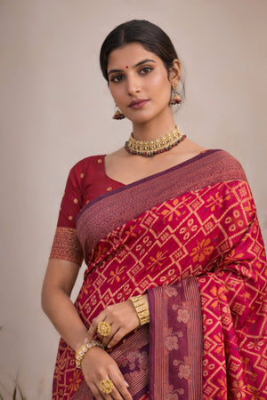 Bright Red Soft Silk Woven Work Traditional Saree