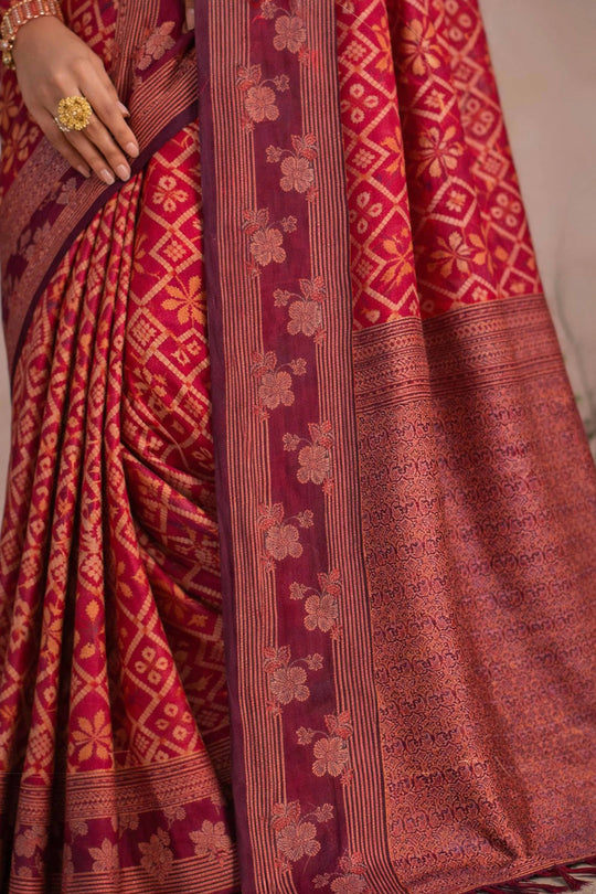 Bright Red Soft Silk Woven Work Traditional Saree
