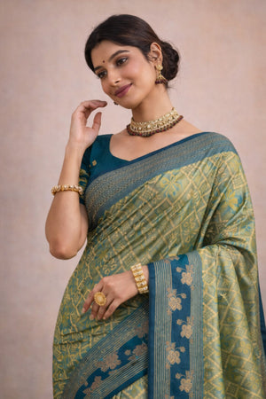 Teal Green Soft Silk Woven Work Traditional Saree
