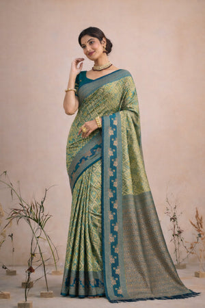 Teal Green Soft Silk Woven Work Traditional Saree