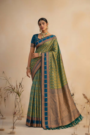 Olive Green Soft Silk Woven Work Traditional Saree