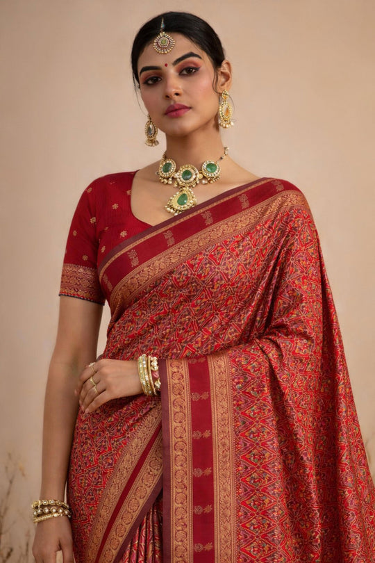Red Soft Silk Woven Work Traditional Saree