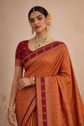 Rust Orange Soft Silk Woven Work Traditional Saree