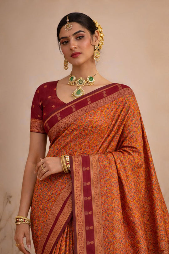 Rust Orange Soft Silk Woven Work Traditional Saree