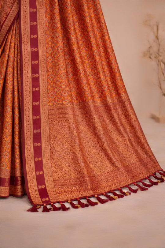 Rust Orange Soft Silk Woven Work Traditional Saree