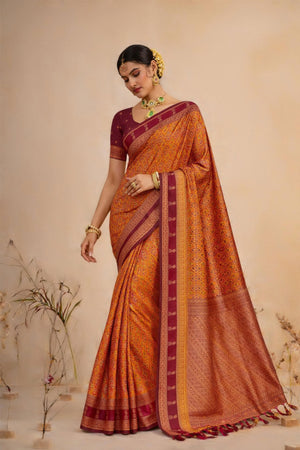 Rust Orange Soft Silk Woven Work Traditional Saree