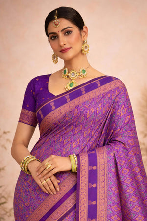 Purple Soft Silk Woven Work Traditional Saree